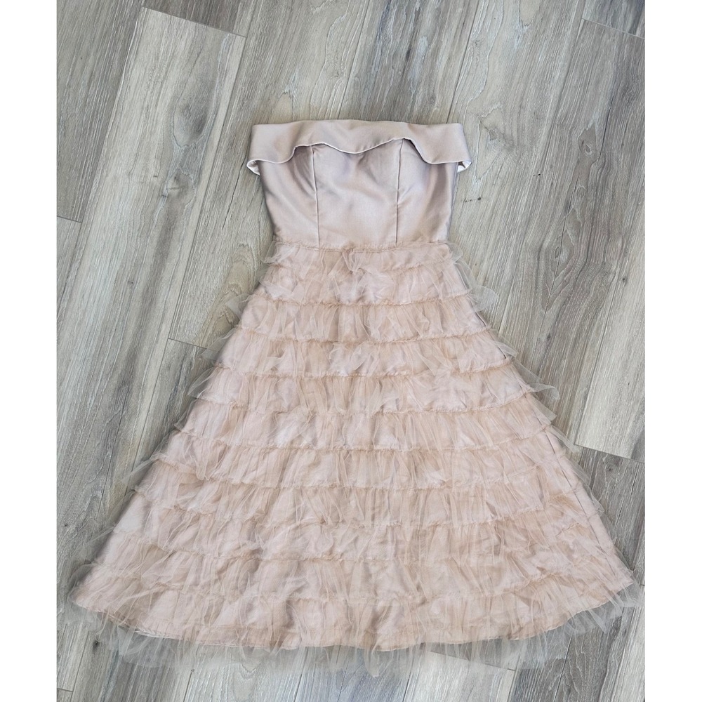 Tiered Tulle Satin Dress Blush Nude Coquette Balletcore Romantic Whimsical Fairy